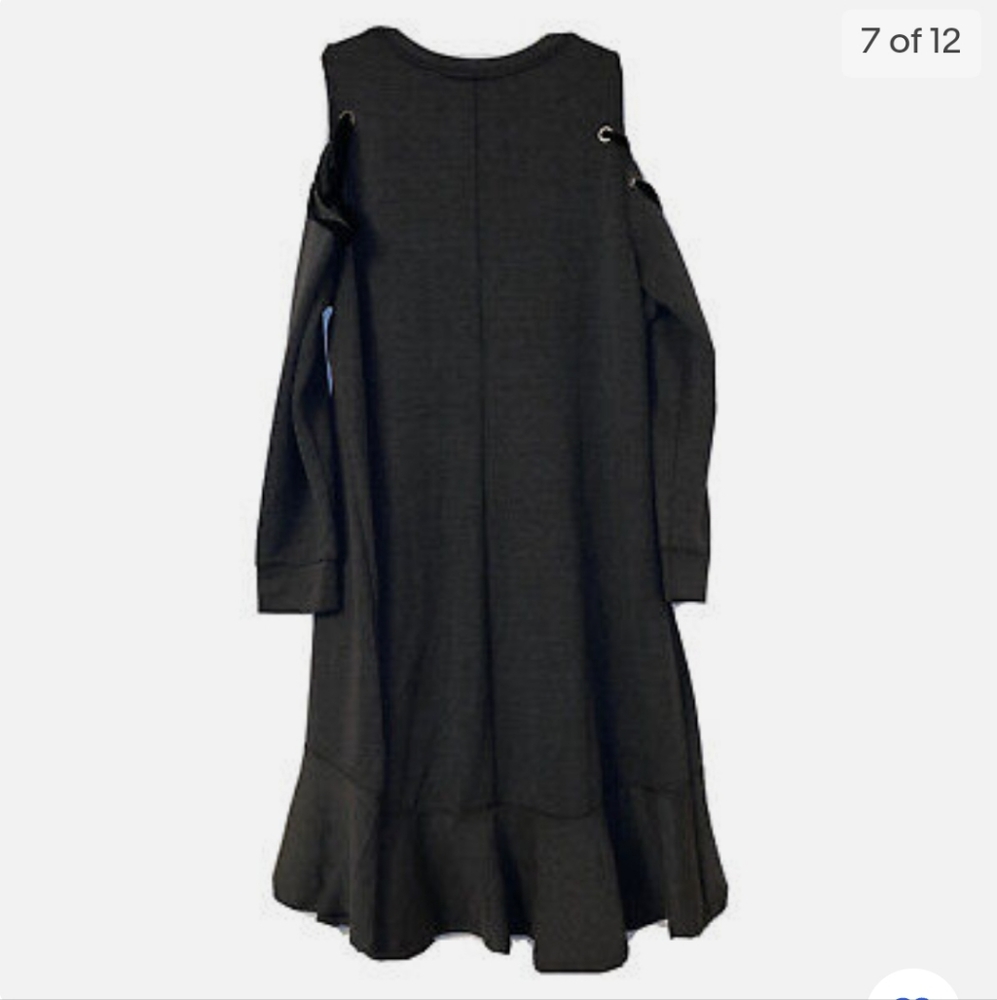 Lane Bryant Lace Up Cold Shoulder Swing Dress Ruffle Hem Gray Black size 14/16